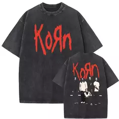 Camisetas com estampa de esqueleto masculinas, banda de rock vintage lavada, Korn caindo longe de mim, camiseta gótica, camiseta masculina extragrande, moda na internet