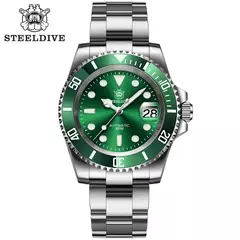 STEELDIVE-Relógio Automático Masculino, Relógios de Mergulho, Moldura Cerâmica Verde, Vidro Sapphire, Mostrador Preto, 300m Impermeável, SD1953 - comprar online