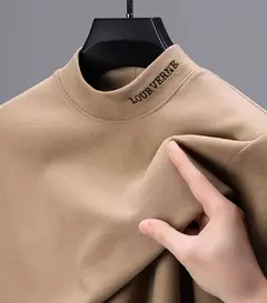 Camiseta de veludo alemã de alto grau masculina, meia gola alta, manga comprida bordada, moda britânica, camisa de fundo quente, nova, outono, 2023 - loja online