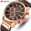 Curren-relógio de pulso de couro masculino, quartzo, militar, cronógrafo, esportes, exército, marca, para homens