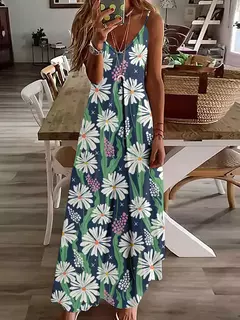 Vestido de cabeçada com estampa floral elegante feminino, casual roupas de praia, plus size, férias, Havaí, novo, 2024 - loja online