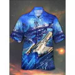 Camisas estampadas em 3D papagaio masculinas, camisas havaianas de praia, manga curta, moda casual, lapela de carreira