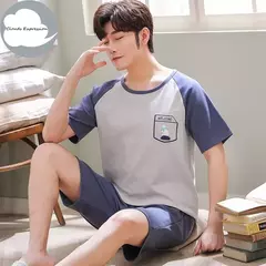 Conjunto pijama masculino de malha de algodão, conjunto de pijamas manga curta, terno letra, Homewear masculino, tamanho XL a XXL, verão - comprar online