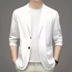 Blazer casual fino de seda gelo masculino, roupa masculina, manga comprida, tamanho grande, blazers sólidos finos, protetor solar, moda verão, primavera
