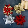 Artificial Glitter Flores para Árvore de Natal, Fake Xmas Ornamentos, Decorações de Ano Novo para Casa, 5 Pcs, 10Pcs