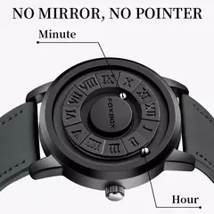 FOXBOX-Relógio de pulso masculino de quartzo magnético, ponteiro de rolagem criativo, relógio de couro genuíno - comprar online