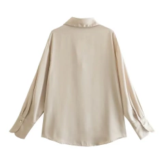 PB & ZA-Camisa feminina de textura cetim de seda, casual e versátil, nova moda, primavera, 2022 - loja online