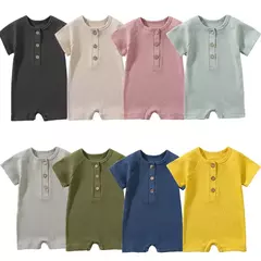 Bebê menino macacão verão wear infantil bebe fina pijamas manga curta macacão com nervuras roupas de malha estiramento da menina outfits playsuit na internet