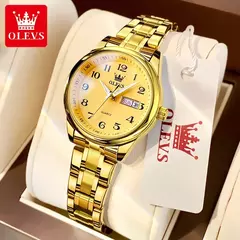 OLEVS-Relógio Quartzo de Luxo Feminino, Elegante, Aço Inoxidável, Luminoso, Impermeável, Data Semana, Vestido Feminino Relógio de Pulso - comprar online