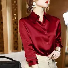 Elegante cetim camisa de manga comprida feminina, blusas de escritório, roupas femininas finas, moda casual, tendência, verão, 2024 - comprar online