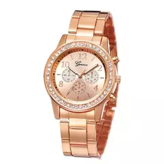 Imagem do Relógio de luxo ouro rosa para mulheres, brinco colar anel, relógio de pulso strass, relógios casuais para senhoras, moda, 6 peças