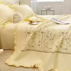 Imagem do Novo conjunto de colcha de verão chiffon acolchoado menina coração lavado algodão babados capa de cama de casal