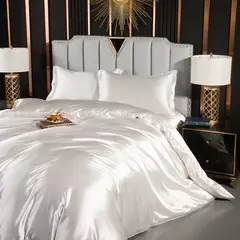 Cama de seda sólida com capa de edredão, lençol, folha plana, fronha, lençol de luxo, rei, rainha, duplo, Twin Size - loja online