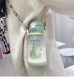 Garrafa de água Deer Horn para crianças, grande capacidade, copo de palha de plástico, estudante, menina kawaii, crianças, desenhos animados, 500ml