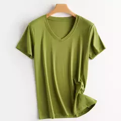 Camisetas de seda de algodão mercerizado femininas, camiseta casual simples, decote em O, manga curta, solta, reta, simples, minimalista, verão, 2023 - loja online