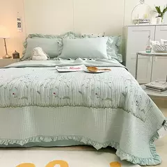 Novo conjunto de colcha de verão chiffon acolchoado menina coração lavado algodão babados capa de cama de casal - Wolf Magazine