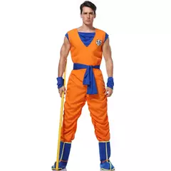 Homem adulto halloween anime japonês son goku cosplay traje super-heróis role play laranja macacão fantasia vestir-se - comprar online