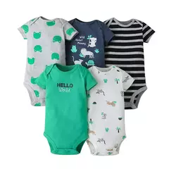 Bodysuits de mangas curtas para bebês meninos e meninas, 100% algodão, macacão recém-nascido, roupas infantis, 6-24 meses, 5 pçs/lote - Wolf Magazine