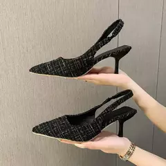 Imagem do Sandálias de salto alto com sal marinho para mulheres, sapatos únicos com meia-cabeçada traseira oca, moda casual versátil