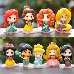 9 Pçs/set Q Versão Princesa Mini Figura 5-6cm Ariel Alice Branca de Neve Belle Jasmine Personagem de Desenho Animado Ornamentos Decoração - comprar online