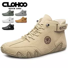 CLOHOO-Botas de couro confortáveis masculinas, solas macias, sapatos britânicos na internet