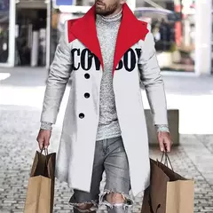 Outono inverno retro impressão de lã casaco masculino casual único breasted lapela manga longa casaco moda masculina bolso solto meados longo jaqueta