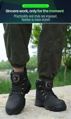 Sapatos de aço impermeável para homens, botas de trabalho, sapatos de segurança, botões rotativos, botas masculinas, sapatos protetores à prova de perfuração, tamanho grande, 48 - Wolf Magazine