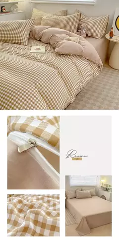 Conjunto de cama estilo xadrez, capa de edredom para pele, lençol fronha, roupa de cama de casa, solteiro, completo, queen, king size na internet