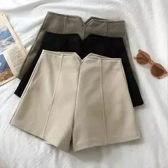 Shorts de lã emagrecedor de cintura alta feminino, versáteis, perna reta, perna larga, calça casual, novo, outono, inverno, 2023 - comprar online