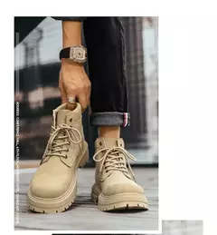 Imagem do Bota de camurça vintage masculina, botas de combate com renda, sapatos de lazer quentes ao ar livre, moda outono e inverno