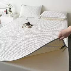 Tapete e fronha de látex espesso macio, Conjunto de cama liso, Lençol Cool Feeling, Capa de colchão de resfriamento, Verão, 2 pcs, 3pcs - loja online