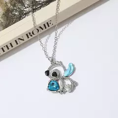 Imagem do Lilo & Stitch Coração Strass Colar para Meninas Anime Encantos Pingente Moda Jóias Acessório Estético Presente de Aniversário