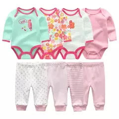 Conjunto de calças e bodysuits de algodão de manga comprida para meninos e meninas, roupas unissex para primavera e outono, 8 peças por lote - Wolf Magazine