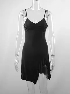 Mini vestido sem encosto sem mangas preto feminino, Dobras sem encosto, Sexy Bodycon, Split Dress, Streetwear, Festa elegante, A-LINE, Verão, Novo - comprar online