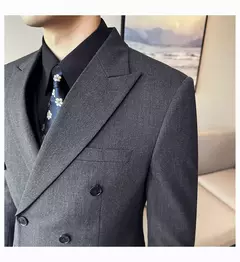 Fato de trespassado estilo britânico masculino, negócio formal, slim fit, smoking casual, festa de casamento, conjunto de 3 peças na internet