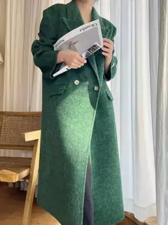 Imagem do Casaco de alpaca de lã feminino, jaquetas de lã, trespassado duplo, gola de terno, solto, Casacos longos, senhora do escritório, outono, inverno, 2022