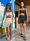Conjunto sexy de biquíni feminino, sutiã de renda, mini saia, férias de praia, fato de banho feminino casual, 2 peças, verão