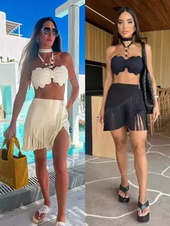 Conjunto sexy de biquíni feminino, sutiã de renda, mini saia, férias de praia, fato de banho feminino casual, 2 peças, verão