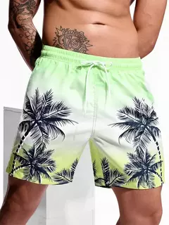 Calções gráficos de palma estampados em 3D masculino, calção de gelo solto, planta vintage, verão, calção de natação respirável havaiano - comprar online