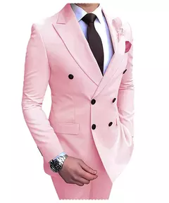 Imagem do 2024 novo terno masculino bege 2 peças duplo breasted notch lapela plana fino ajuste casual smoking para casamento (blazer + calças)