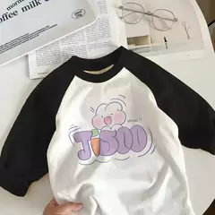 Camisetas de manga comprida de algodão puro para meninos e meninas, camiseta infantil, roupa de bebê, elegante, nova, primavera e outono