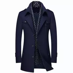 Inverno masculino casacos de lã moda engrossar meados de comprimento trench sólido turn down collar quente outerwear negócios casual lã casaco masculino na internet