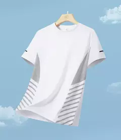 Camiseta de Manga Curta de Seda Gelo Masculina, Top Fino, Secagem Rápida, Respirável, Fitness, Esportes, Corrida, Elasticidade, Estampada, Verão, 5XL - comprar online