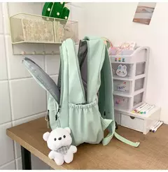 Imagem do Mochila de grande capacidade para estudante, bolsa simples e versátil para menina, material poliéster unissex, decoração de boneca japonesa
