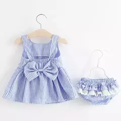 Conjuntos de roupas de verão para bebês, vestido sem mangas, calças curtas e vestido, patchwork listrado, fofo, 6-24M, 2 pcs, 2023 na internet
