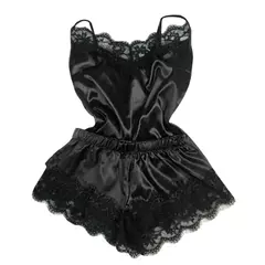 Mulheres guarnição de renda cetim cami top e conjuntos de pijama, erótico Home Wear, pijamas femininos, alça sem mangas, pijamas sexy moda - comprar online