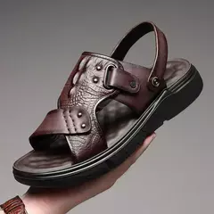 Imagem do Oulylan-Sandálias masculinas clássicas de couro, sapatos romanos confortáveis, sapatos macios, calçados para caminhadas ao ar livre, verão