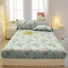 Lençol equipado com plantas e flores impressas para quarto, lençol, roupa de cama simples e moderna, com fronhas, 1 conjunto - Wolf Magazine