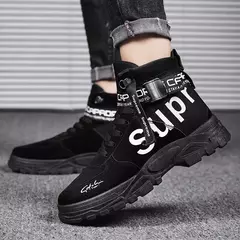 Botas masculinas 2024 novo outono dedo do pé redondo alta bunda plataforma de fundo grosso botas na moda grande 46 rendas até aumento de altura botas ao ar livre - loja online