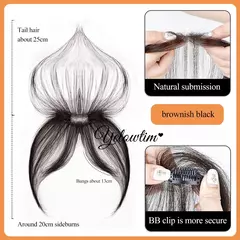 Yelowtim peruca meio-parte franja extensões de cabelo clipe na testa natural sem costura francês oblíquo franja oito caracteres